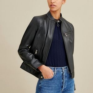 Snap Tab Collar Leather Jacket